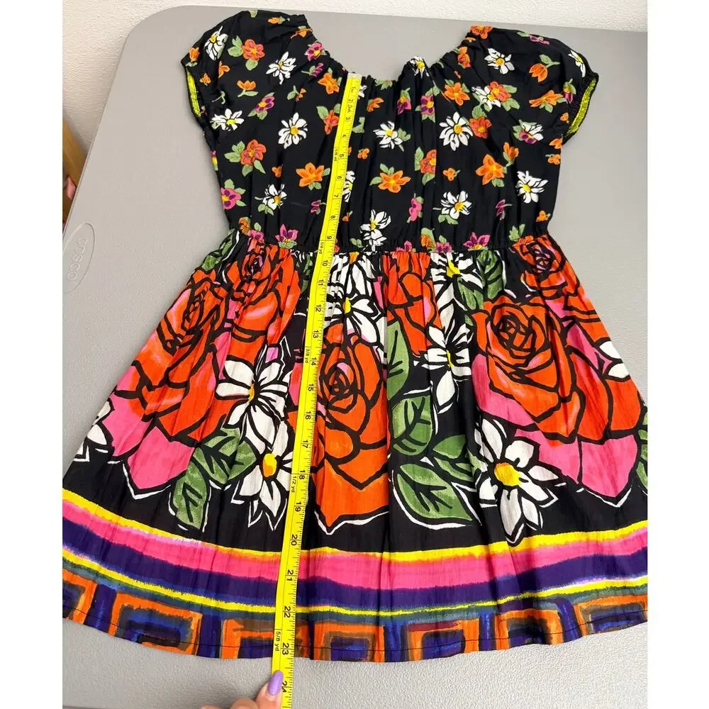 Chaudry KC Boho Floral Tiered Top Cotton India Puff Sleeve Small